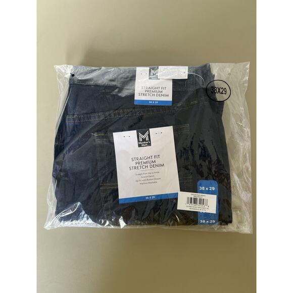 Members Mark Straight Fit Premium Stretch Denim Men’s 38x29 Dark Wash New In Bag - Picture 2 of 3